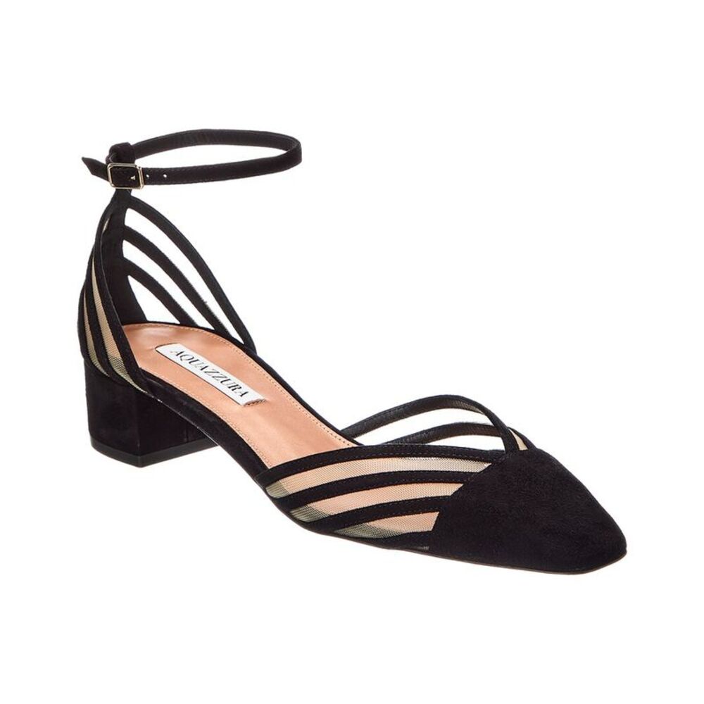 Aquazzura Alana 35 Suede & Mesh Pump, Black